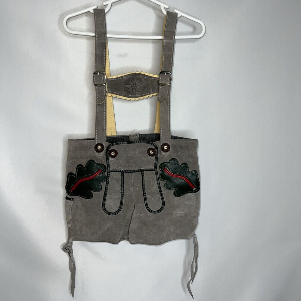 GERMAN LEDERHOSEN Childs Gray LEATHER SUEDE Trousers Oktoberfest Excellent